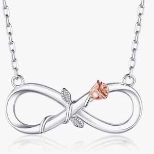 ELEGANT STERLING SILVER 925 INFINITY NECKLACE WITH ROSE GOLD FLOWER